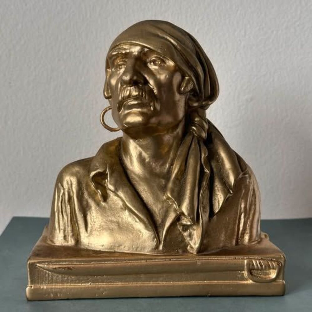 Vintage Pirate Head Bust / Bookend, Gold Finish, Paul Herzel Style Design